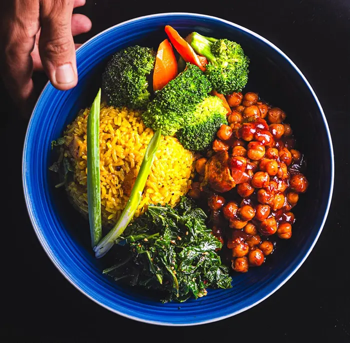 Chickpea rice and broccoli bowl