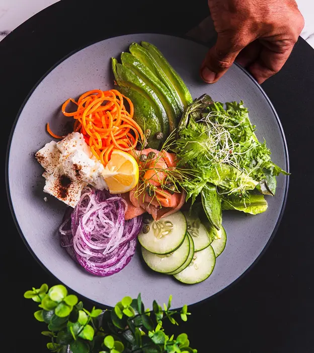 Smoked salmon and avocado plate